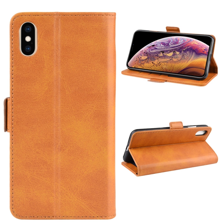 For iPhone XS Max Double Buckle Crazy Horse Business Mobile Phone Holster with Card Wallet Bracket Function