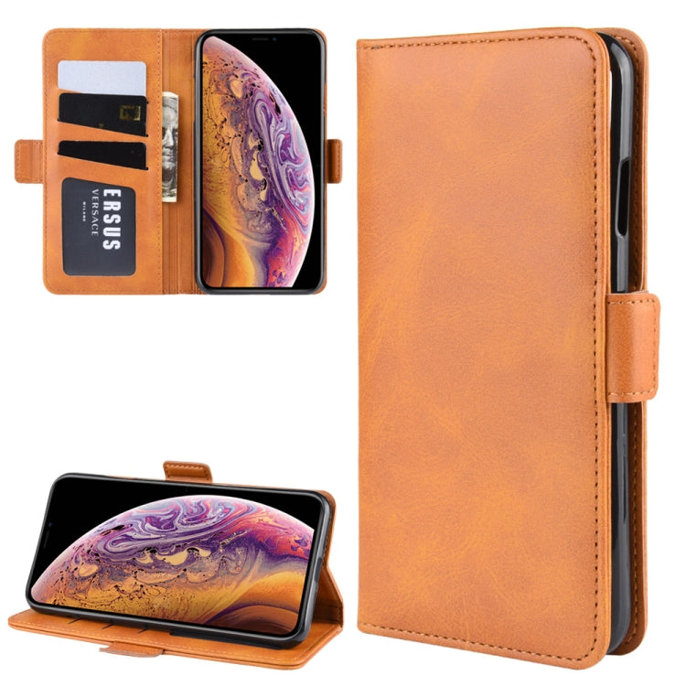 For iPhone XS Max Double Buckle Crazy Horse Business Mobile Phone Holster with Card Wallet Bracket Function