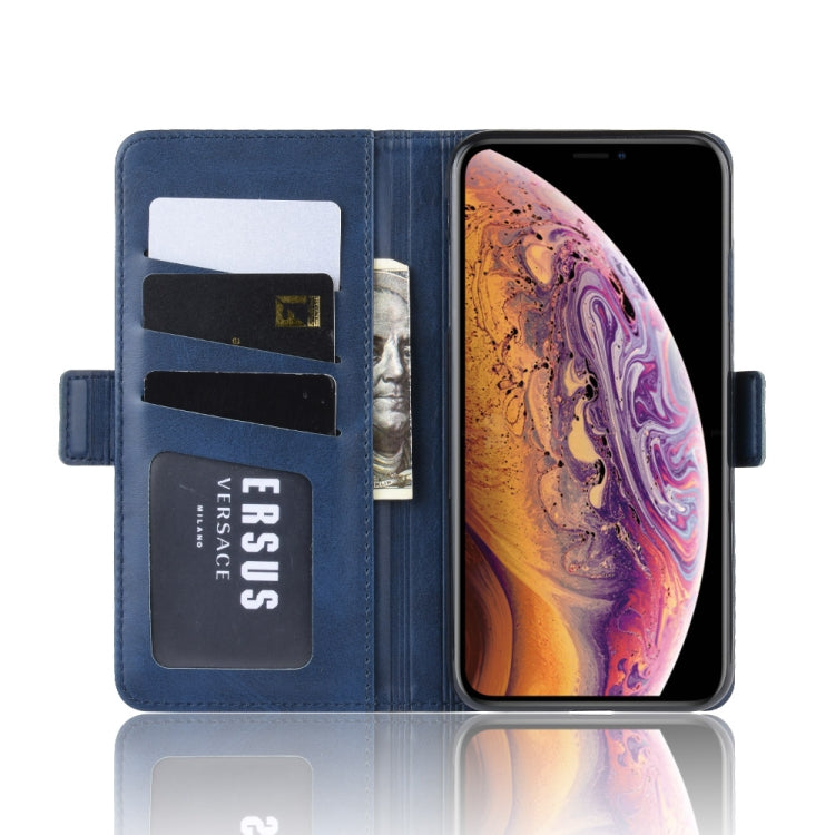 For iPhone XS Max Double Buckle Crazy Horse Business Mobile Phone Holster with Card Wallet Bracket Function