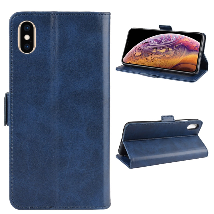 For iPhone XS Max Double Buckle Crazy Horse Business Mobile Phone Holster with Card Wallet Bracket Function