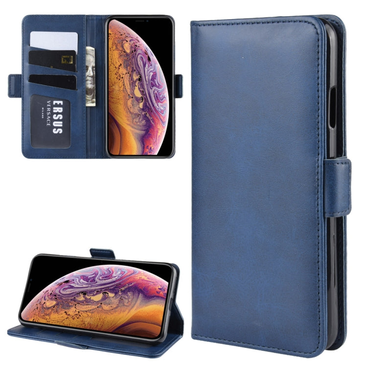 For iPhone XS Max Double Buckle Crazy Horse Business Mobile Phone Holster with Card Wallet Bracket Function