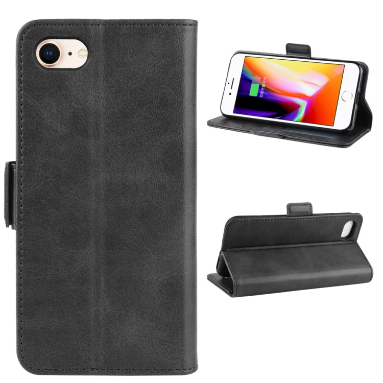 For iPhone SE 2022 / SE 2020 / 8 / 7 Double Buckle Crazy Horse Business Mobile Phone Holster with Card Wallet Bracket Function