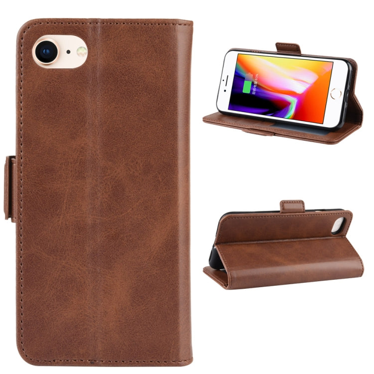 For iPhone SE 2022 / SE 2020 / 8 / 7 Double Buckle Crazy Horse Business Mobile Phone Holster with Card Wallet Bracket Function