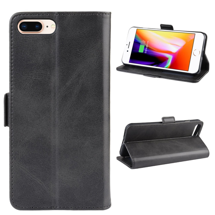 For iPhone 8 Plus / 7 Plus Double Buckle Crazy Horse Business Mobile Phone Holster with Card Wallet Bracket Function