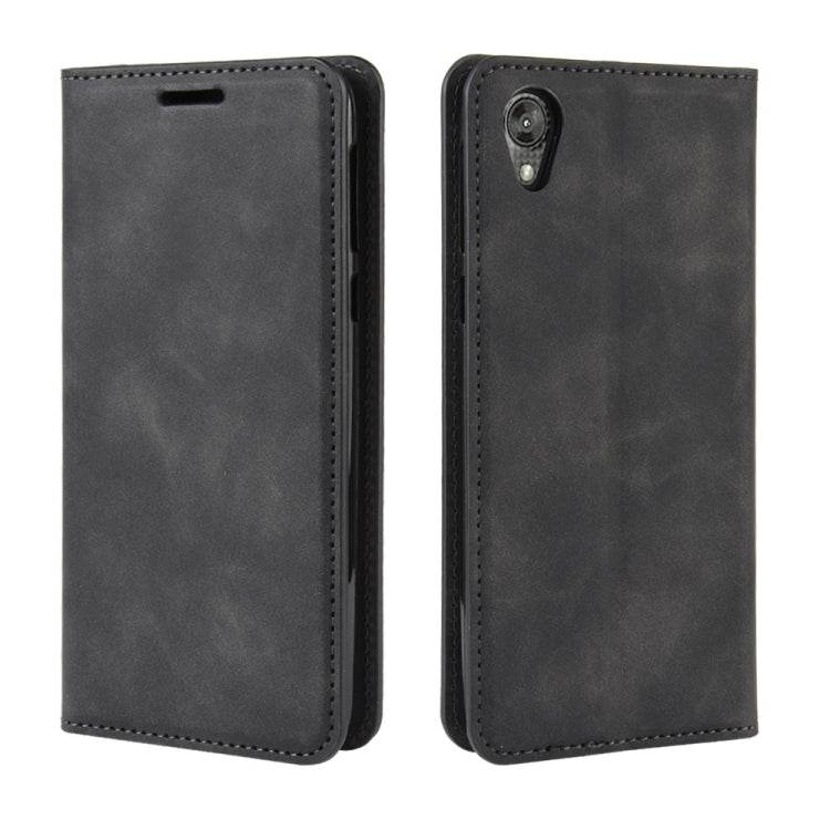 For Motorola Moto E6 Retro-skin Business Magnetic Suction Leather Case with Purse-Bracket-Chuck