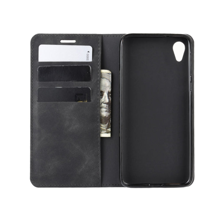 For Motorola Moto E6 Retro-skin Business Magnetic Suction Leather Case with Purse-Bracket-Chuck