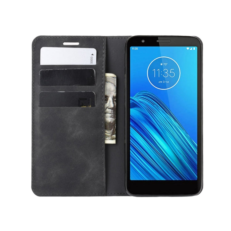 For Motorola Moto E6 Retro-skin Business Magnetic Suction Leather Case with Purse-Bracket-Chuck