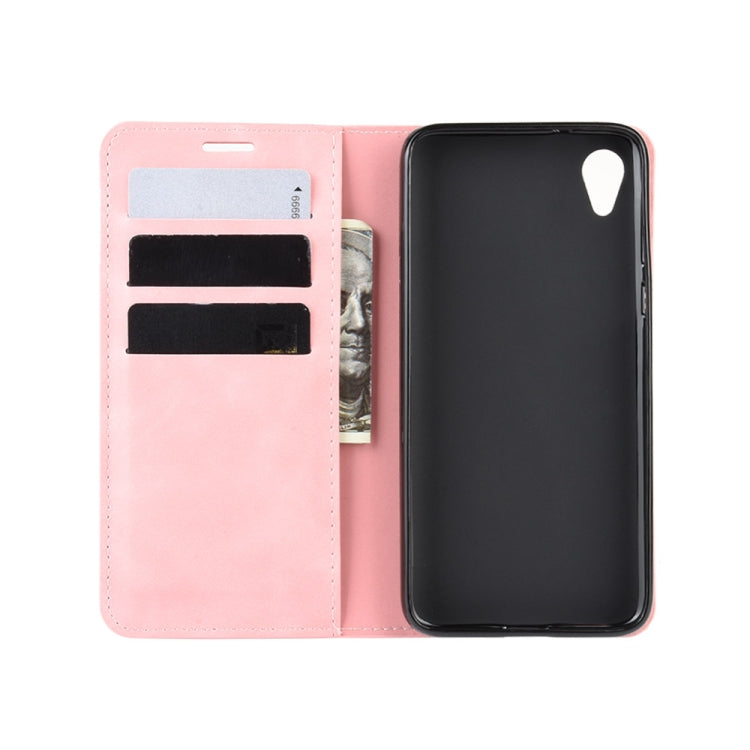 For Motorola Moto E6 Retro-skin Business Magnetic Suction Leather Case with Purse-Bracket-Chuck