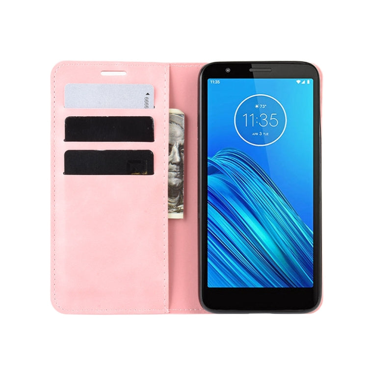 For Motorola Moto E6 Retro-skin Business Magnetic Suction Leather Case with Purse-Bracket-Chuck