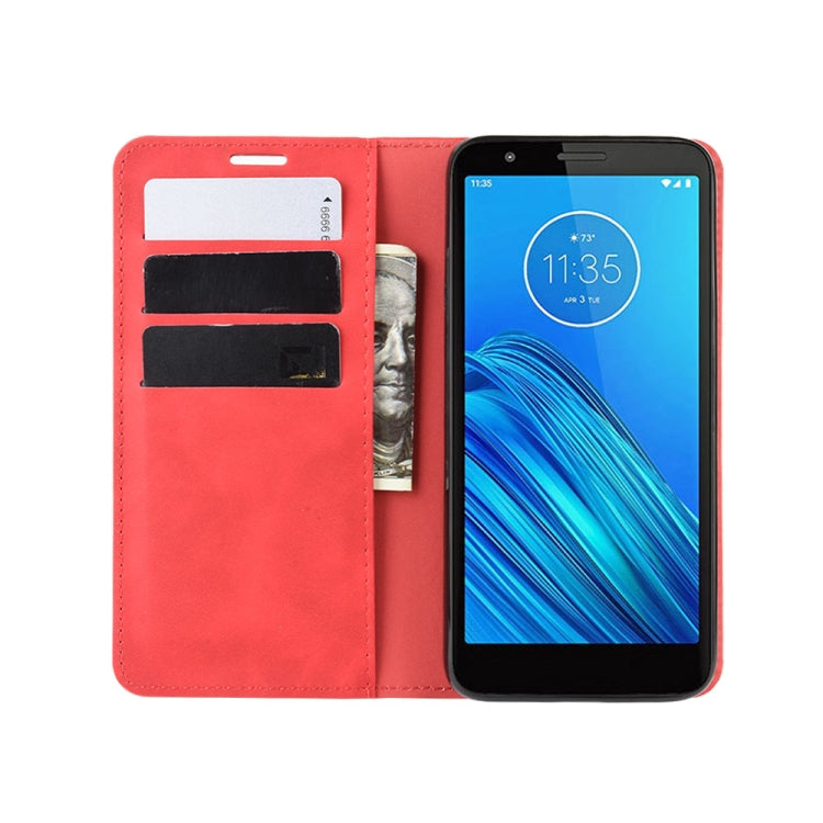 For Motorola Moto E6 Retro-skin Business Magnetic Suction Leather Case with Purse-Bracket-Chuck