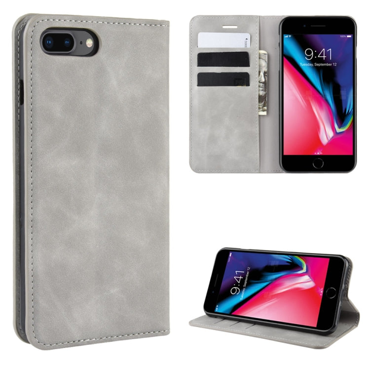 For iPhone 8 Plus / 7 Plus  Retro-skin Business Magnetic Suction Leather Case with Purse-Bracket-Chuck