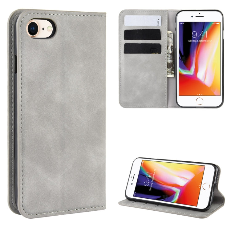 For iPhone SE 2022 / SE 2020 / 8 / 7 Retro-skin Business Magnetic Suction Leather Case with Purse-Bracket-Chuck