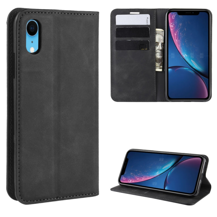 For iPhone XR Retro-skin Business Magnetic Suction Leather Case with Purse-Bracket-Chuck