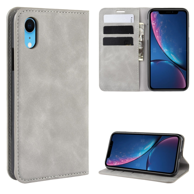 For iPhone XR Retro-skin Business Magnetic Suction Leather Case with Purse-Bracket-Chuck