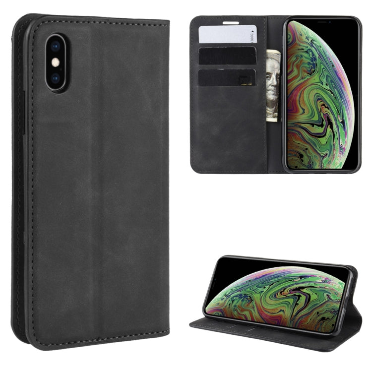 For iPhone XS Max  Retro-skin Business Magnetic Suction Leather Case with Purse-Bracket-Chuck