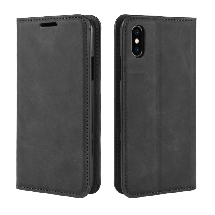 For iPhone XS Max  Retro-skin Business Magnetic Suction Leather Case with Purse-Bracket-Chuck