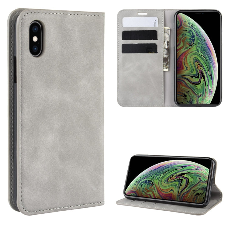 For iPhone XS Max  Retro-skin Business Magnetic Suction Leather Case with Purse-Bracket-Chuck