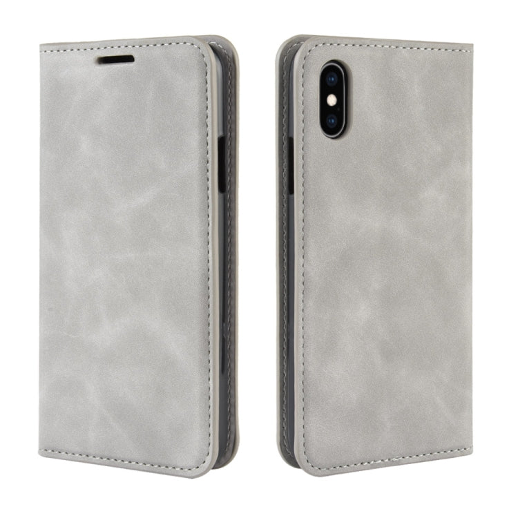For iPhone XS Max  Retro-skin Business Magnetic Suction Leather Case with Purse-Bracket-Chuck