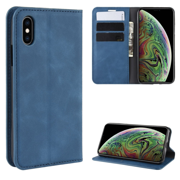 For iPhone XS Max  Retro-skin Business Magnetic Suction Leather Case with Purse-Bracket-Chuck