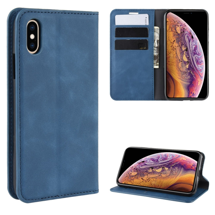For iPhone XS Retro-skin Business Magnetic Suction Leather Case with Purse-Bracket-Chuck