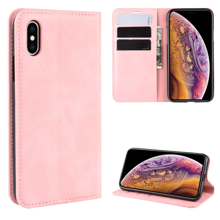 For iPhone XS Retro-skin Business Magnetic Suction Leather Case with Purse-Bracket-Chuck