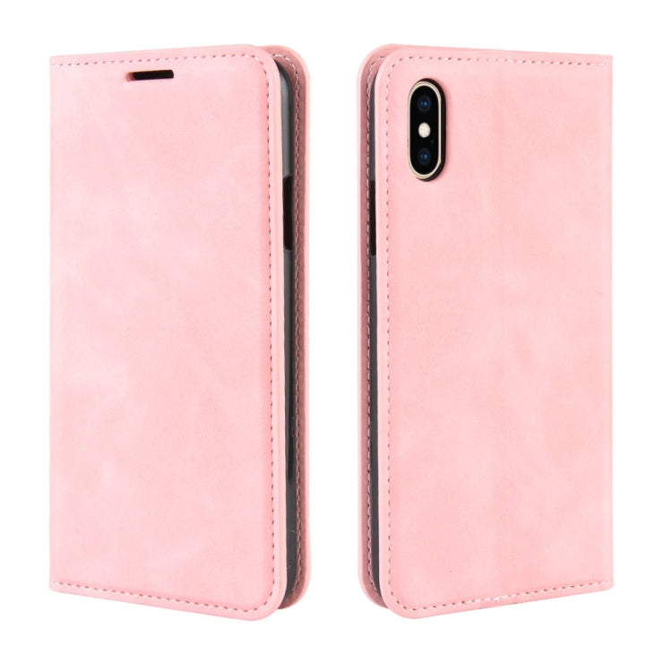 For iPhone XS Retro-skin Business Magnetic Suction Leather Case with Purse-Bracket-Chuck
