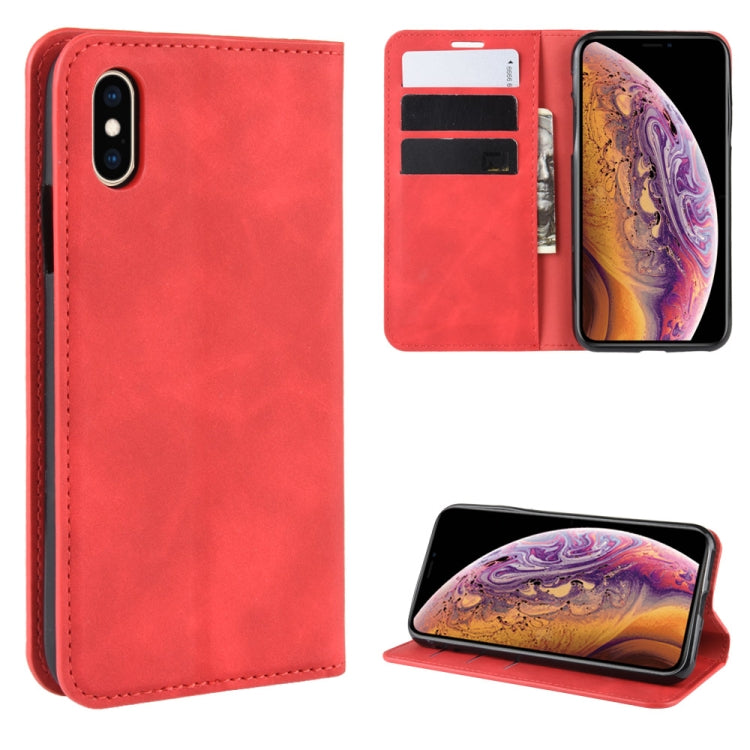 For iPhone XS Retro-skin Business Magnetic Suction Leather Case with Purse-Bracket-Chuck