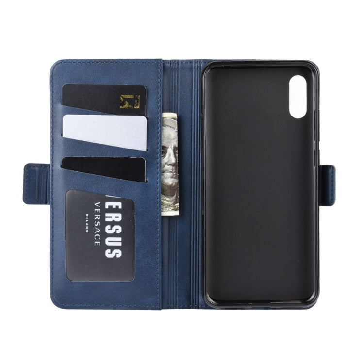 For Huawei Y6 Pro 2019 Double Buckle Crazy Horse Business Mobile Phone Holster with Card Wallet Bracket Function