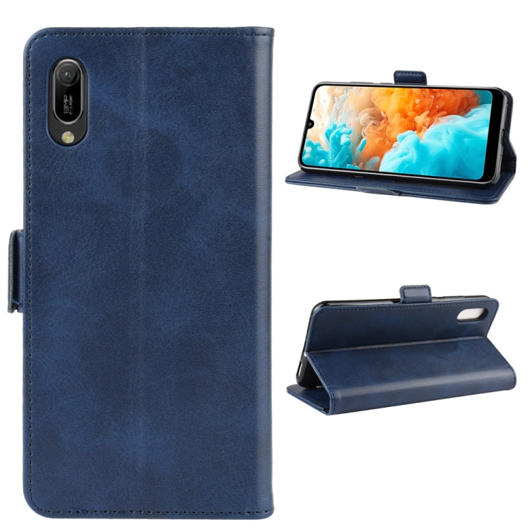 For Huawei Y6 Pro 2019 Double Buckle Crazy Horse Business Mobile Phone Holster with Card Wallet Bracket Function
