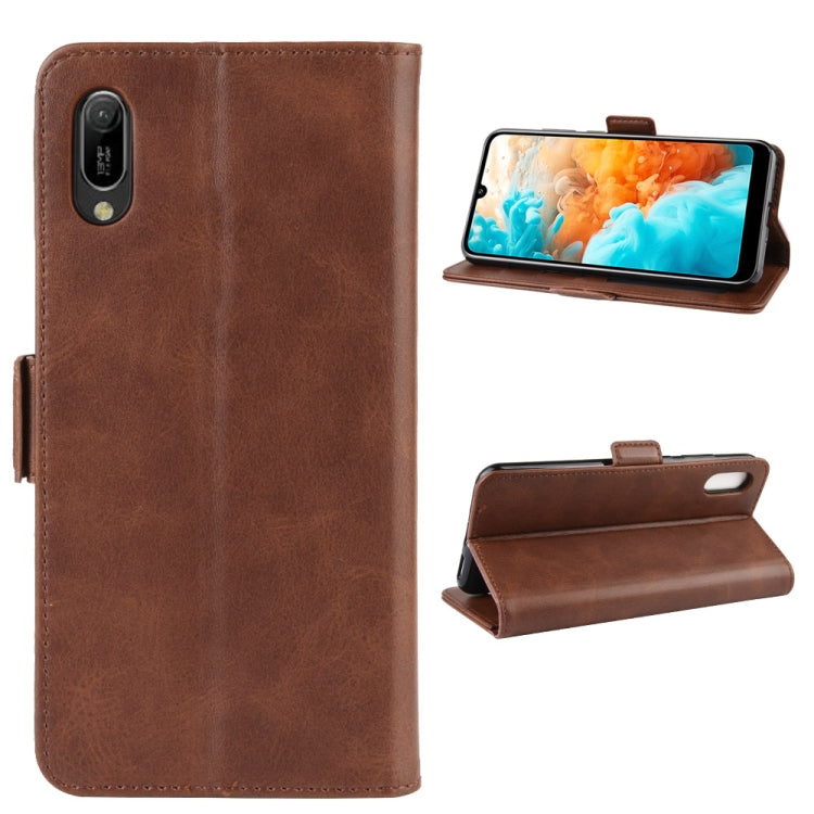 For Huawei Y6 Pro 2019 Double Buckle Crazy Horse Business Mobile Phone Holster with Card Wallet Bracket Function