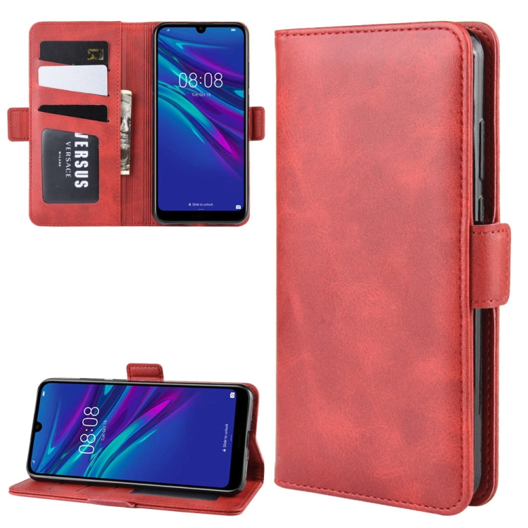 For Huawei Y6 2019 Double Buckle Crazy Horse Business Mobile Phone Holster with Card Wallet Bracket Function