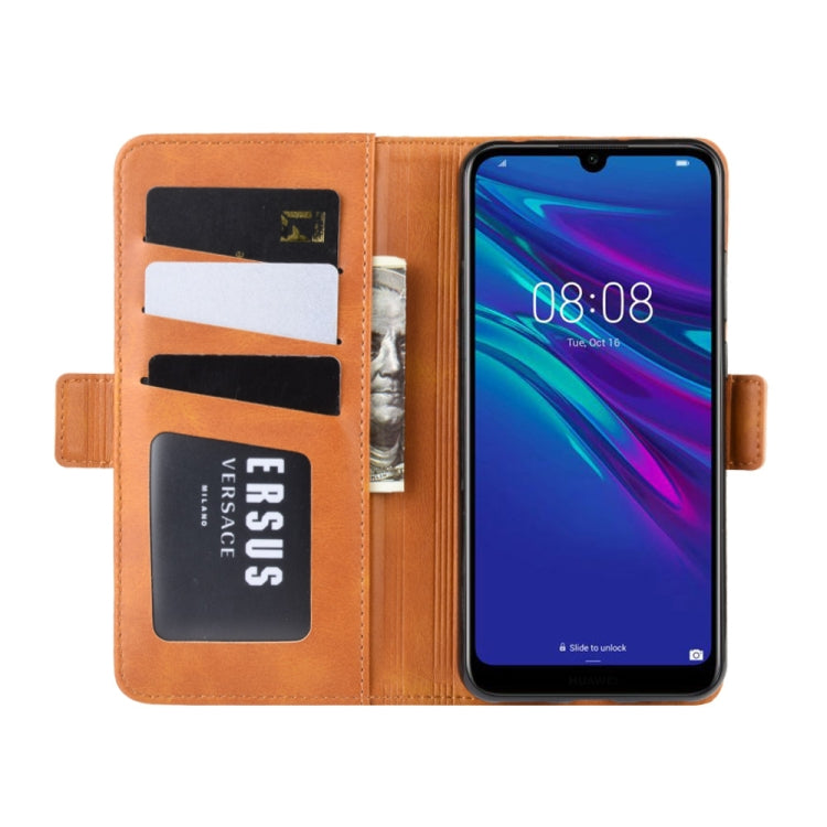 For Huawei Y6 2019 Double Buckle Crazy Horse Business Mobile Phone Holster with Card Wallet Bracket Function
