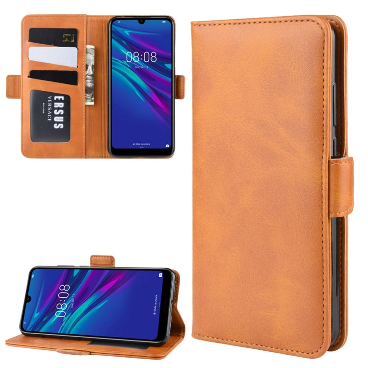 For Huawei Y6 2019 Double Buckle Crazy Horse Business Mobile Phone Holster with Card Wallet Bracket Function