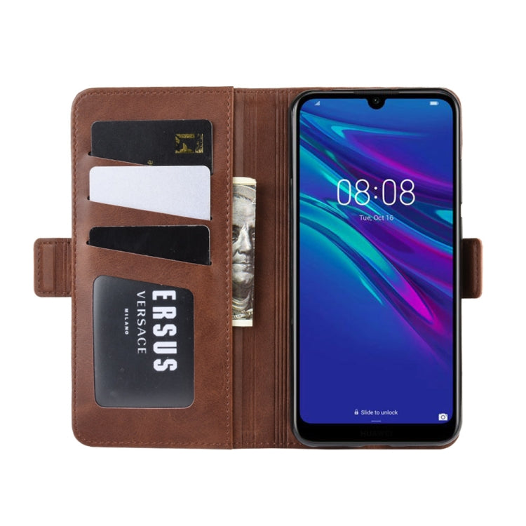 For Huawei Y6 2019 Double Buckle Crazy Horse Business Mobile Phone Holster with Card Wallet Bracket Function