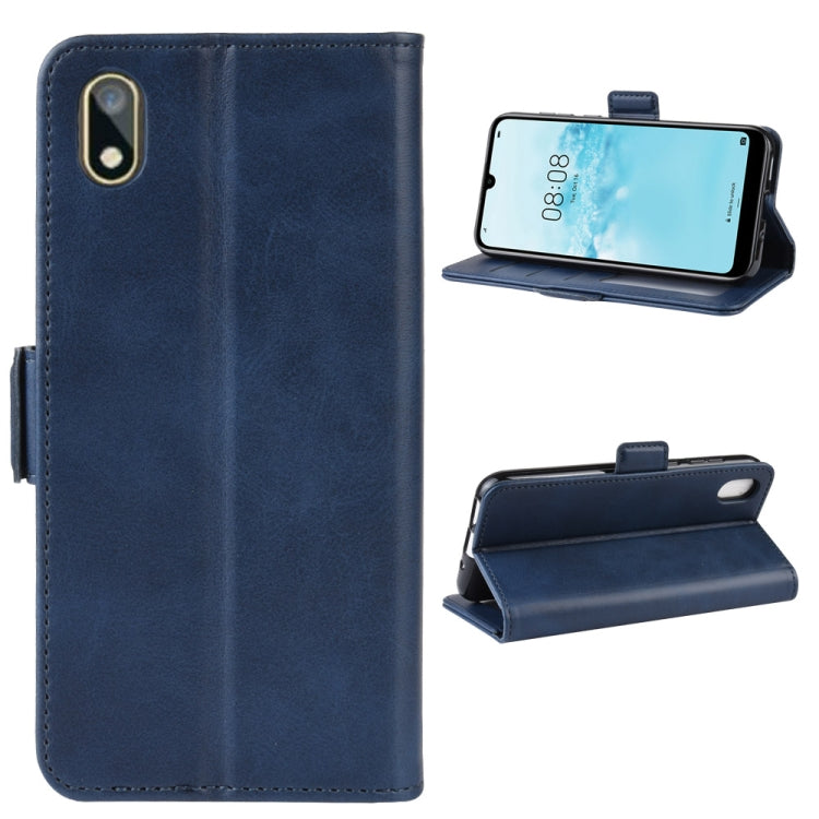For Huawei Y5 2019 Double Buckle Crazy Horse Business Mobile Phone Holster with Card Wallet Bracket Function