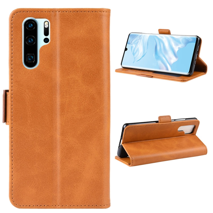 For Huawei P30 Pro Double Buckle Crazy Horse Business Mobile Phone Holster with Card Wallet Bracket Function