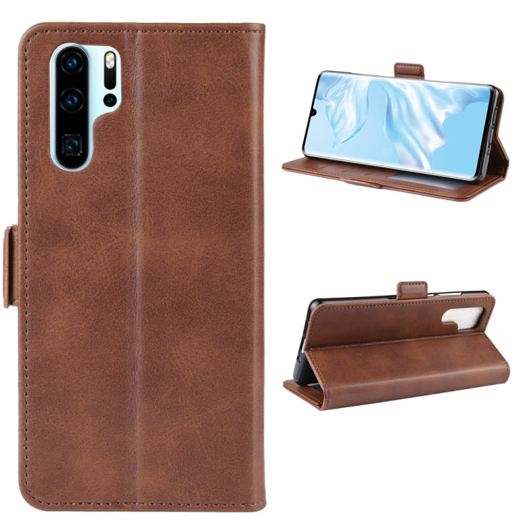 For Huawei P30 Pro Double Buckle Crazy Horse Business Mobile Phone Holster with Card Wallet Bracket Function