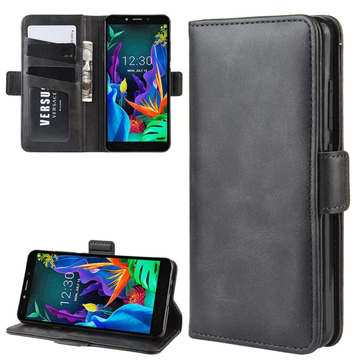 For LG K20 2019 Double Buckle Crazy Horse Business Mobile Phone Holster with Card Wallet Bracket Function