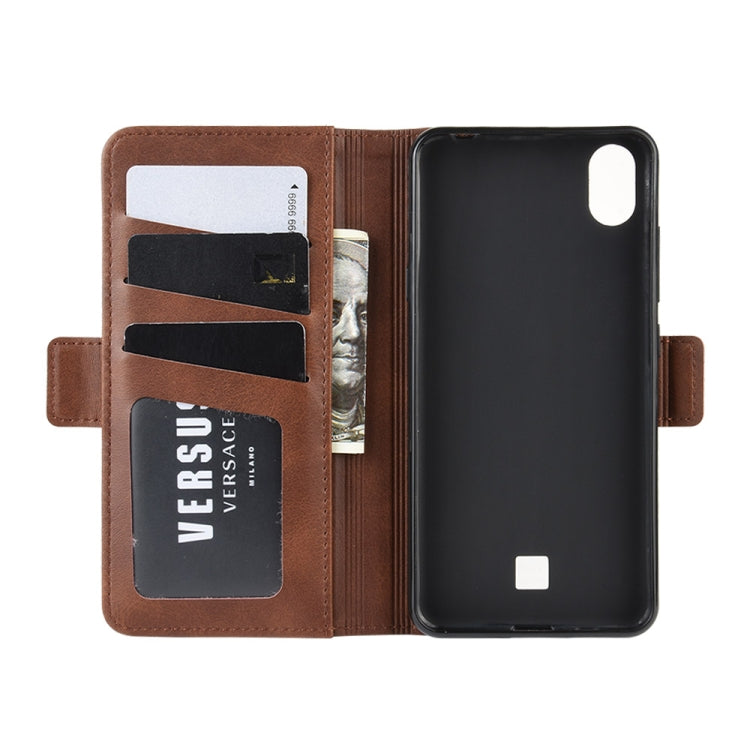 For LG K20 2019 Double Buckle Crazy Horse Business Mobile Phone Holster with Card Wallet Bracket Function