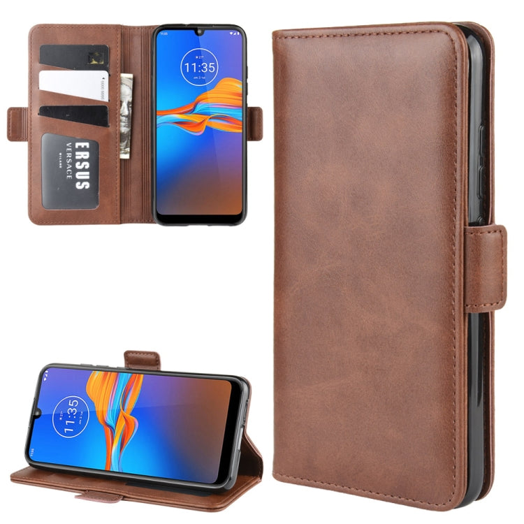 For MOTO E6 Plus Double Buckle Crazy Horse Business Mobile Phone Holster with Card Wallet Bracket Function