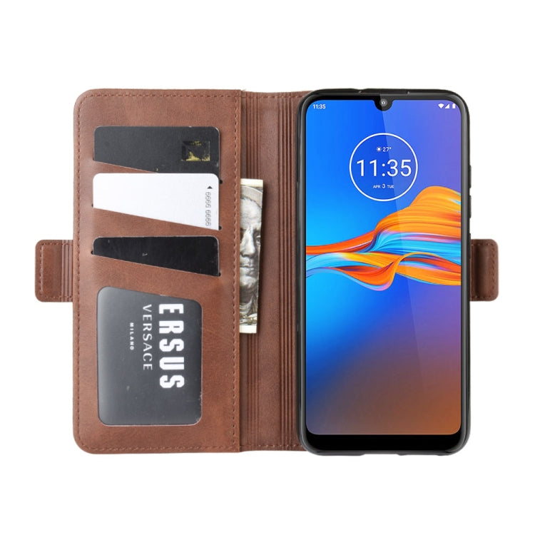 For MOTO E6 Plus Double Buckle Crazy Horse Business Mobile Phone Holster with Card Wallet Bracket Function