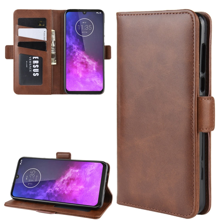 For MOTO One Zoom Double Buckle Crazy Horse Business Mobile Phone Holster with Card Wallet Bracket Function
