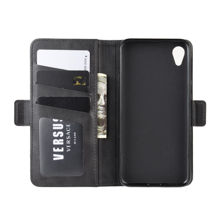 For MOTO E6 Double Buckle Crazy Horse Business Mobile Phone Holster with Card Wallet Bracket Function