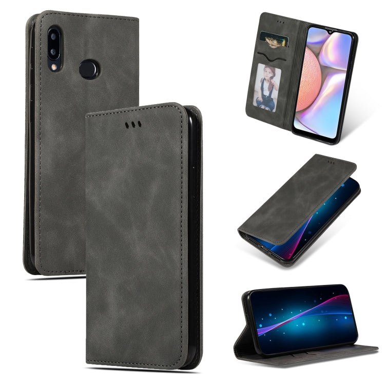 For Galaxy A10S Retro Skin Feel Business Magnetic Horizontal Flip Leather Case