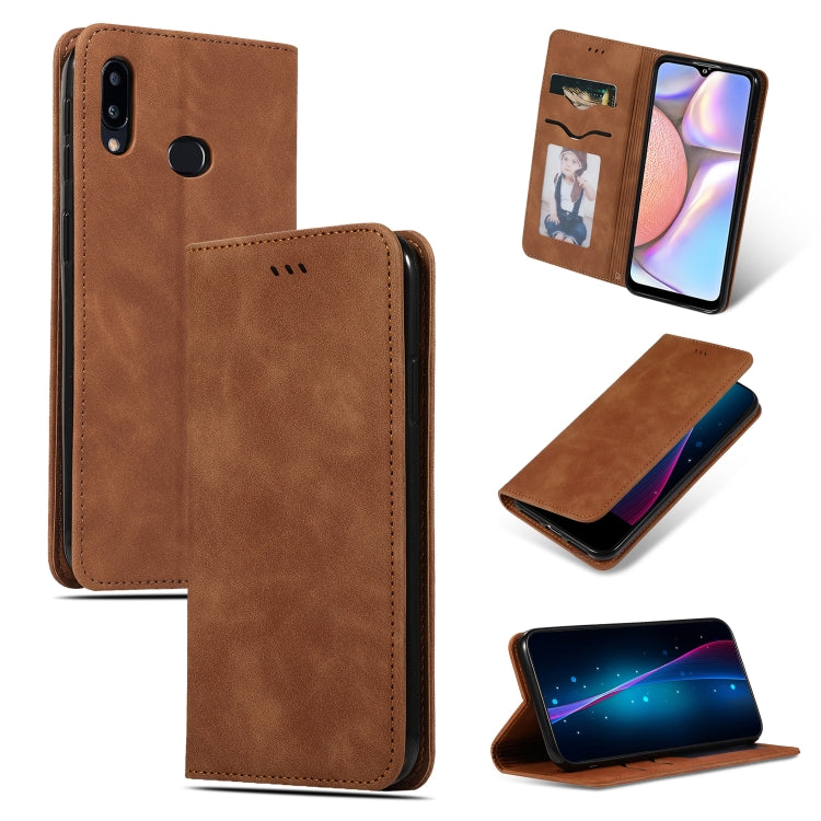 For Galaxy A10S Retro Skin Feel Business Magnetic Horizontal Flip Leather Case