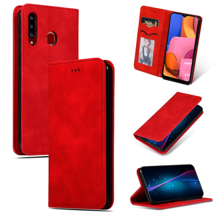 For Galaxy A20S Retro Skin Feel Business Magnetic Horizontal Flip Leather Case