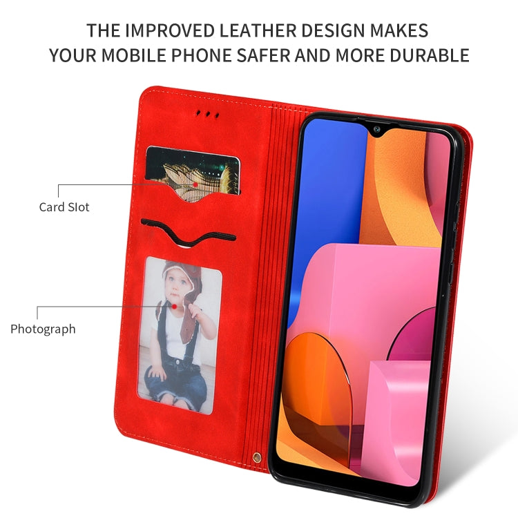 For Galaxy A20S Retro Skin Feel Business Magnetic Horizontal Flip Leather Case