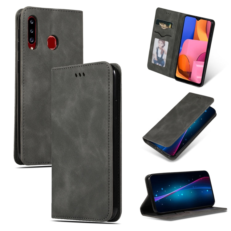 For Galaxy A20S Retro Skin Feel Business Magnetic Horizontal Flip Leather Case