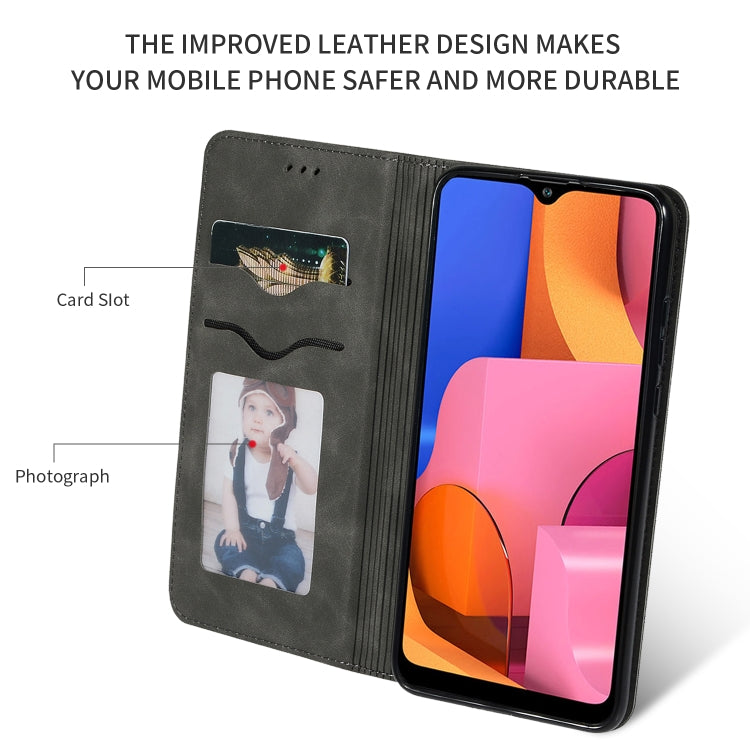 For Galaxy A20S Retro Skin Feel Business Magnetic Horizontal Flip Leather Case