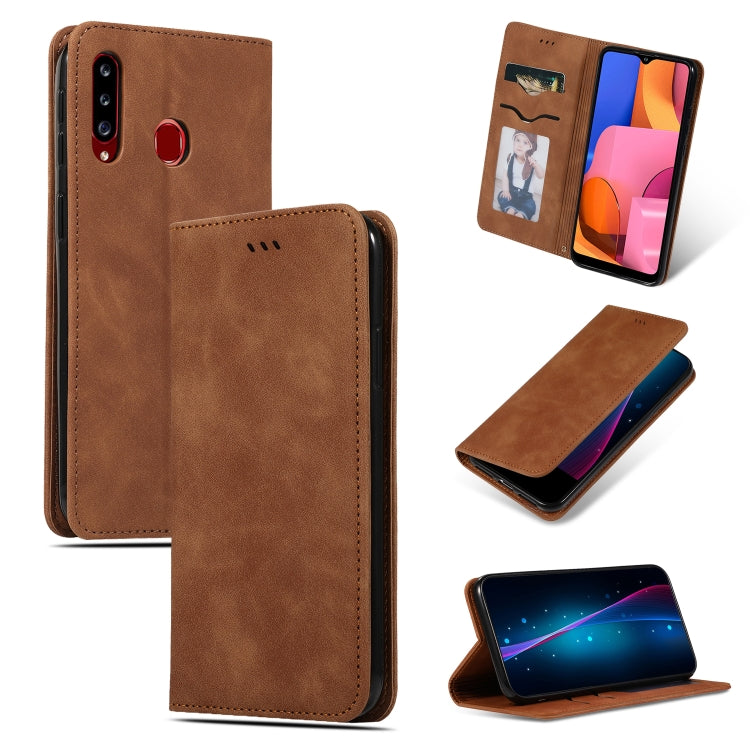 For Galaxy A20S Retro Skin Feel Business Magnetic Horizontal Flip Leather Case